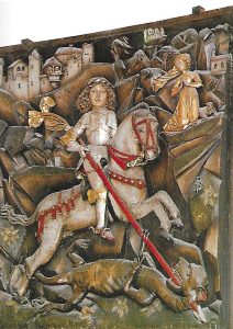 Saint Georges terrassant le dragon, XVe siècle, Église St Maurice, Soultz, Haut-Rhin, France.